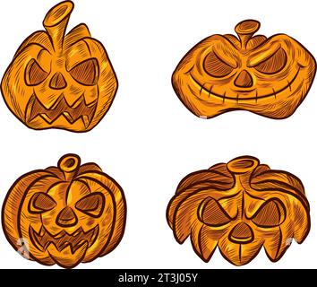 Set pumpkin on white background. The main symbol of the Happy Halloween holiday Stock Vector