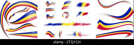 Romania, Moldova, Chad and Andorra flag set elements, vector illustration on a white background Stock Vector
