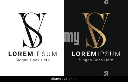 Luxury Initial SV or VS Monogram Text Letter Logo Design Stock Vector