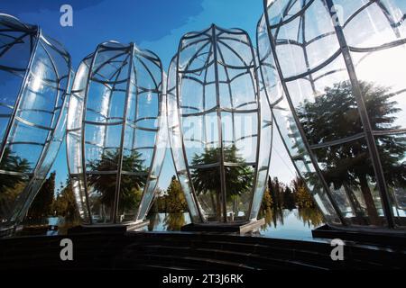 10-21-2020   Krasnodar Russia.  Contstructions for southern plants in park Krasnodar ( or park Galitskogo) - at sun shiny inthe sky Stock Photo