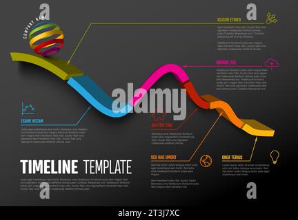 Vector dark Infographic timeline report template with 3d colored stripe graph, icons and descriptions. Multipurpose infographic time line template Stock Vector