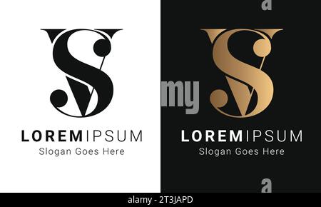 Luxury Initial SV or VS Monogram Text Letter Logo Design Stock Vector