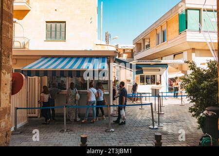 a police checkpoint at the Ledra Street Crossing on the southern side of the UN Buffer Zone in the city of Nicosia, Cyprus Stock Photo