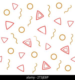 Memphis pink and pastel geometric shapes. Seamless girly pattern for textures design. Stock Vector