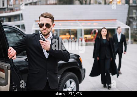 High angle security man working Stock Photo