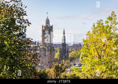View from Calton Hill of the historic Old Town with the Edinburgh Castel, Edinburgh, Scotland, United Kingdom Stock Photo