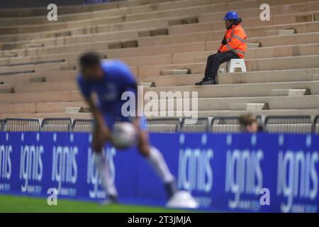 A work man watches on during the Sky Bet Championship match Birmingham City vs Hull City at St Andrews, Birmingham, United Kingdom, 25th October 2023  (Photo by Gareth Evans/News Images) Stock Photo