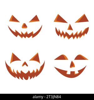 Set of scary halloween pumpkin or ghost faces vector illustration. Scary halloween pumpkin faces set vector image Stock Vector
