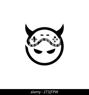 Devil game logo vector image. Simple minimalist devil joystick gamepad gaming logo design Stock Vector