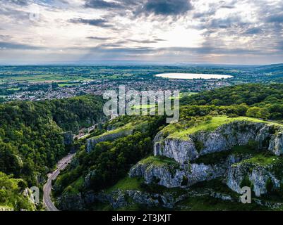 Cliff Road in Cheddar Gorge and Caves, Cheddar Gorge, Somerset, England Stock Photo