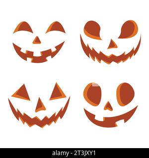 Set of scary halloween pumpkin or ghost faces vector illustration. Scary halloween pumpkin faces set vector image Stock Vector