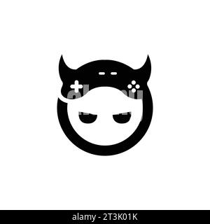 Devil game logo vector image. Simple minimalist devil joystick gamepad gaming logo design Stock Vector