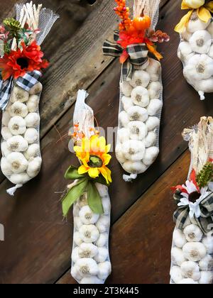 Garlic Braids Decorated for Autumn Season Stock Photo