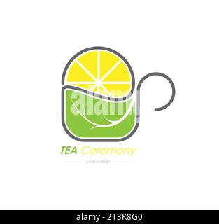 A cup of tea with lemon. Logo for business. Color pictogram for booklets, menus, stickers. Flat style Stock Vector