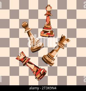 chess board with chess pieces, vector illustration Stock Vector
