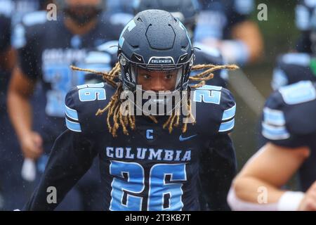 Columbia Lions defensive back Mason Tomlin #26 comes out on the field before the NCAA football game against the Marist Red Foxes at Robert K. Kraft Field at Lawrence A. Wien Stadium in New York , New York , Saturday, Oct. 7, 2023. Tomlin is the son of Pittsburgh Steelers head coach Mike Tomlin. (Photo: Gordon Donovan) Stock Photo