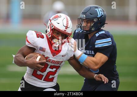 Marist Red Foxes running back Tristan Shannon #22 during action in the NCAA football game against the Columbia Lions at Robert K. Kraft Field at Lawrence A. Wien Stadium in New York , New York , Saturday, Oct. 7, 2023. (Photo: Gordon Donovan) Stock Photo