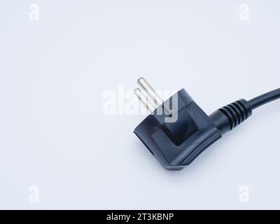 black european power plug isolated on a white. power cable with plug Stock Photo
