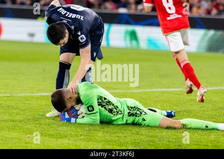 Lisbon, Portugal. 24th Oct, 2023. Alejandro Remiro (GK) of Real Sociedad seen during the UEFA Champions League 2023/24 match between Benfica and Real Sociedad at Estádio do Sport Lisboa e Benfica. Final score; Benfica 0:1 Real Sociedad. (Photo by Nuno Branco/SOPA Images/Sipa USA) Credit: Sipa USA/Alamy Live News Stock Photo