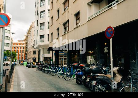 narrow street in madrid, spain - sep 12th 2023. High quality photo Stock Photo