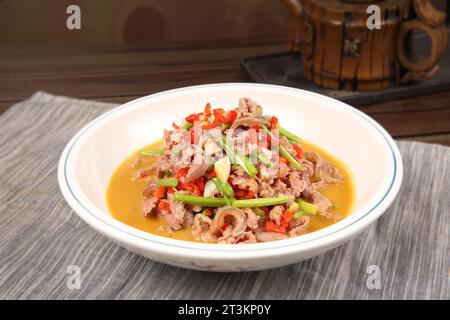 stir fried (Sautéed) Lamb Slices with Scallion Stock Photo