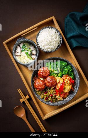 Braised Pork Ball in Brown Sauce with rice,Lion's Head Meatballs Stock Photo
