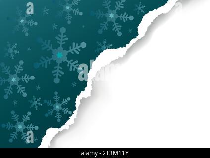 Christmas ripped paper, blue background.  Illustration of violet blue paper background with snowflakes and place for your text or image. Stock Vector