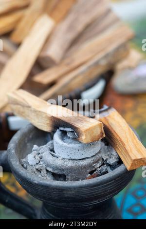 Palo Santo Tree Incense Sticks, Burning Stock Photo