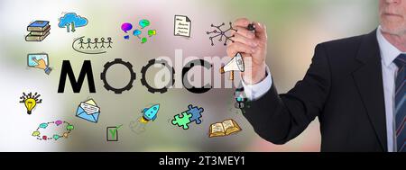 Businessman drawing a mooc concept Stock Photo