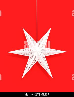 Star modern Christmas background holiday decorated white ornament red background 3d illustration render digital rendering Stock Photo