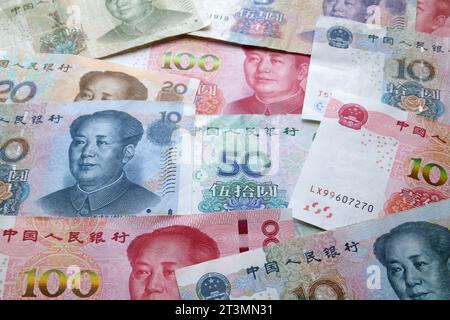 Stack of Chinese yuan banknotes as background. Stock Photo