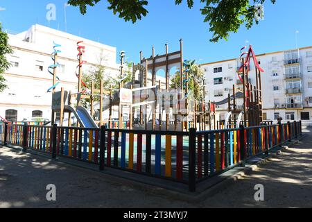 Colourful childrens play park with no people In Cadiz Spain 03 August 2023 Stock Photo