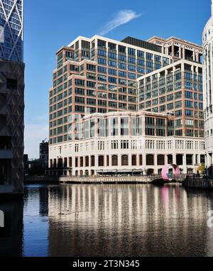 Morgan Stanley offices at 25 Cabot Square, Canary Wharf financial district, London, England. Stock Photo