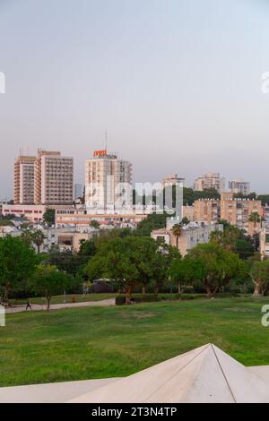 Tel Aviv, Israel - October 24, 2023 - Aerial view of the buildings and in Givatayim from Tel Aviv, Israel. Stock Photo