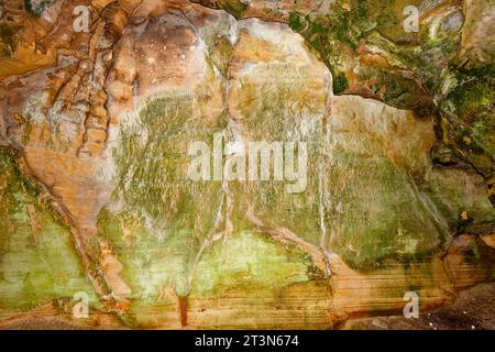Hopeman Moray Coast Scotland sandstone wall in Sculptors Cave covered with graffiti Stock Photo
