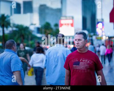 US Airforce veteran walking alone on the Las Vegas strip Stock Photo