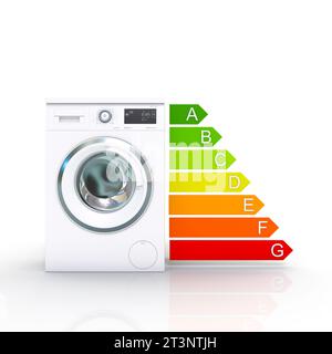 washing machine and energy classification with arrow bars. 3d render Stock Photo