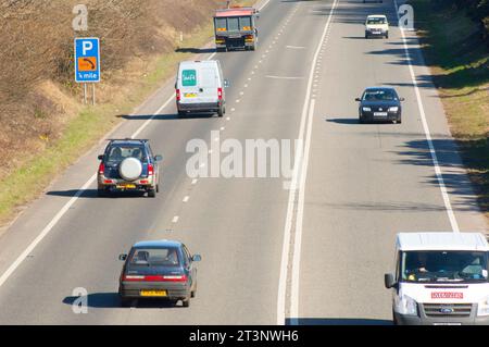 Cars travelling on the main A 30 trunk road near Hayle, Cornwall, UK - John Gollop Stock Photo