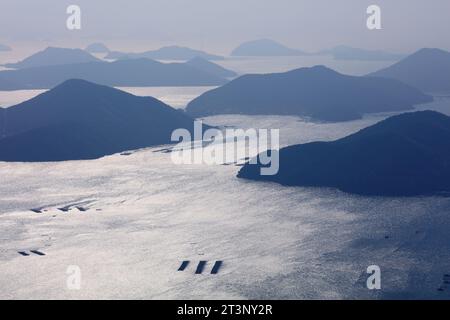 Islands of South Gyeongsang Province (Gyeongsangnam-do) in South Korea. Aerial view. Stock Photo