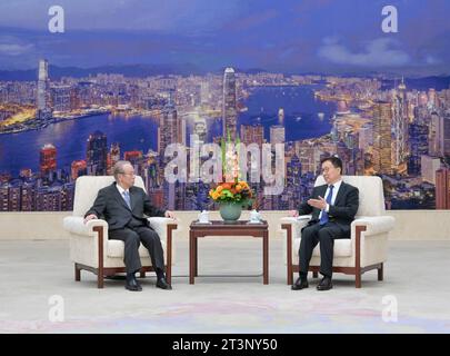 Beijing, China. 25th Oct, 2023. Chinese Vice President Han Zheng meets with former Japanese Prime Minister Yasuo Fukuda in Beijing, capital of China, Oct. 25, 2023. Credit: Gao Jie/Xinhua/Alamy Live News Stock Photo