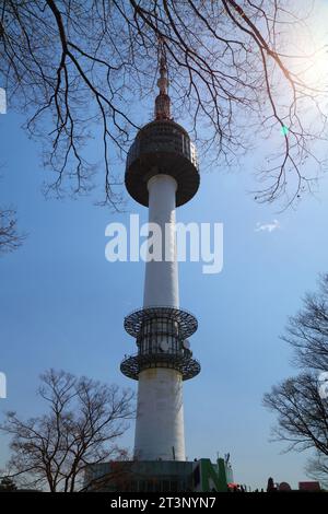 SEOUL, SOUTH KOREA - APRIL 8, 2023: N Seoul Tower commonly known as Namsan Tower, communication and observation in Namsan Park in Seoul. Stock Photo