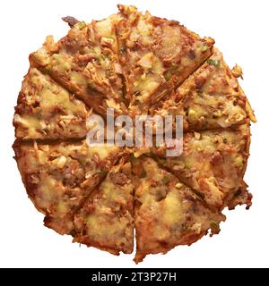smoky spicy tandoori chicken pizza, fresh pizza crust topped with tandoori marinated chicken which cooked in tandoor oven, double layers of Stock Photo