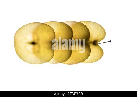 apple slices lit from the back on a transparent background Stock Photo