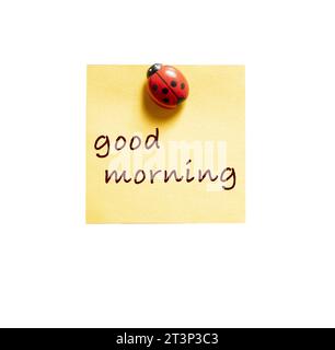 Memo  sheet with writing  good morning on a transparent background Stock Photo