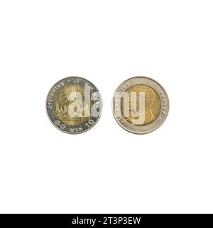 Thai 10-baht coin on a transparent surface Stock Photo