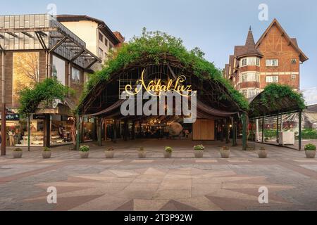 Natal Luz - Christmas Decoration at Covered Street (Rua Coberta) - Gramado, Rio Grande do Sul, Brazil Stock Photo