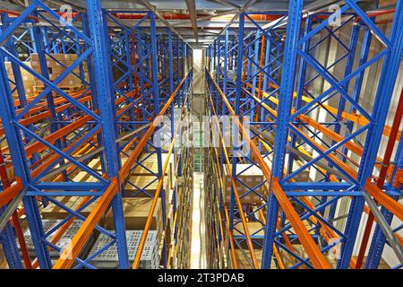 High Rack Shelf in Automated Storage and Retrieval System Fulfillment Warehouse Stock Photo