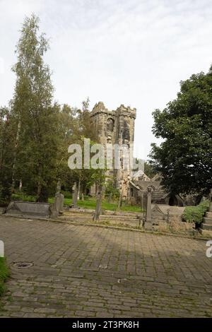 The tower of the Church of St Thomas a Beckett Heptonstall West Yorkshire England Stock Photo