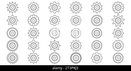 Gears icon set. Setting gears icon. Collection of mechanical outline cogwheels. Simple Gear wheel collection. Gear icons silhouette.  illustration wit Stock Photo