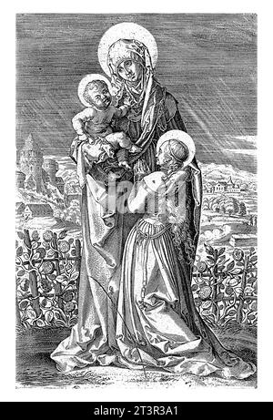 Saint Anna, with the Virgin and the Christ Child, Wierix (possibly), 1550 - 1650 Saint Anne holds the Christ Child in her arms. She has put her other Stock Photo